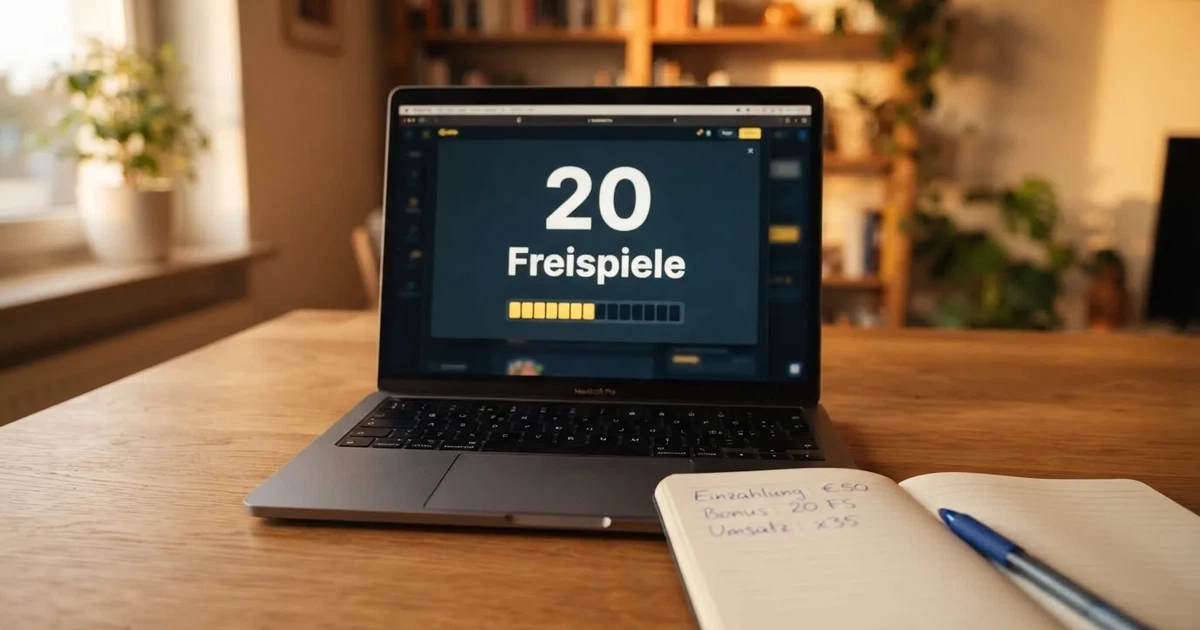 Nahaufnahme eines Laptop-Bildschirms mit einer Statistik ueber genutzte und verbleibende Freispiele, daneben ein Notizblock mit Zahlen.