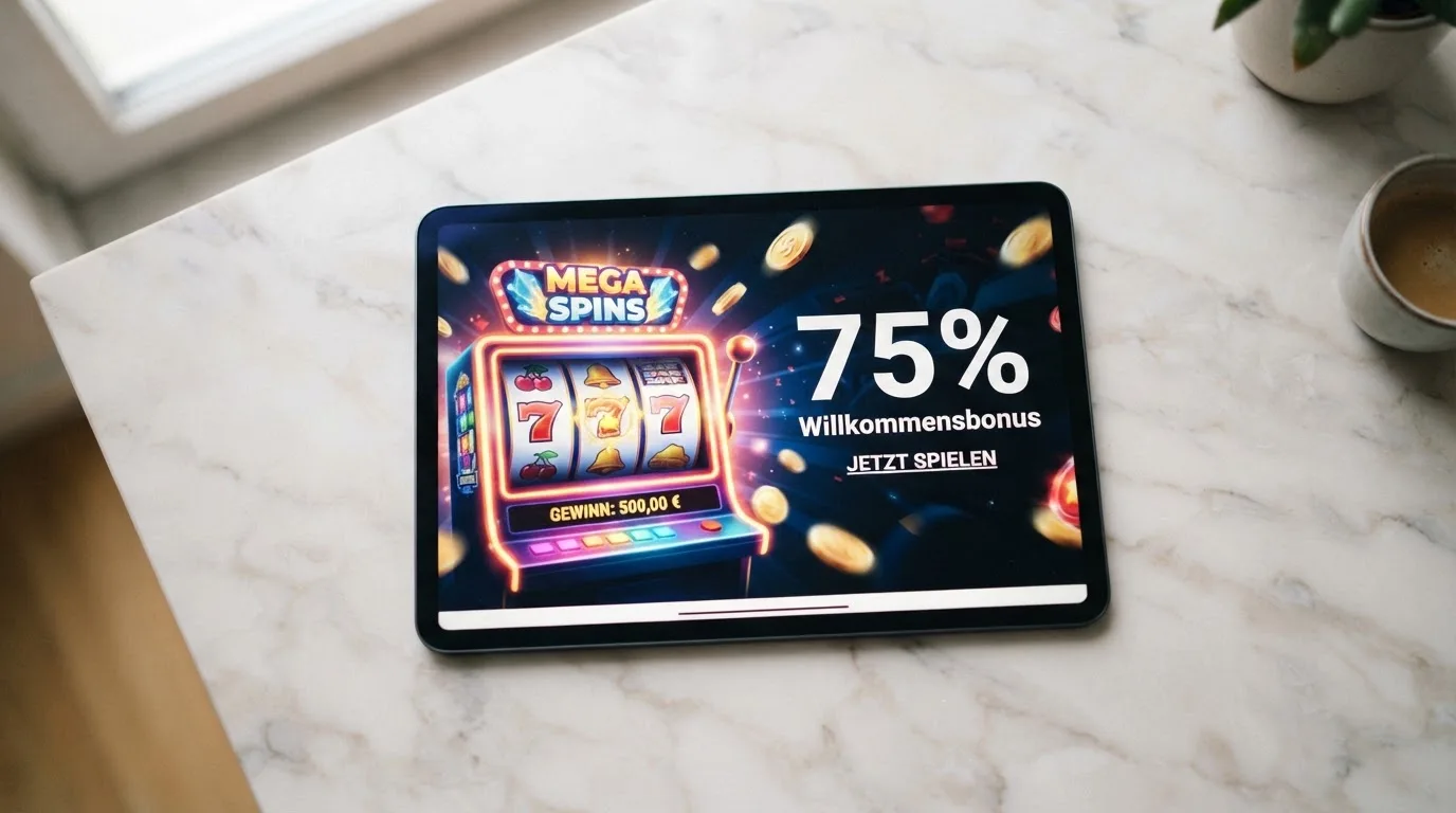 Nahaufnahme eines Bildschirms mit einer Prozentangabe neben einem Spielautomaten-Symbol.