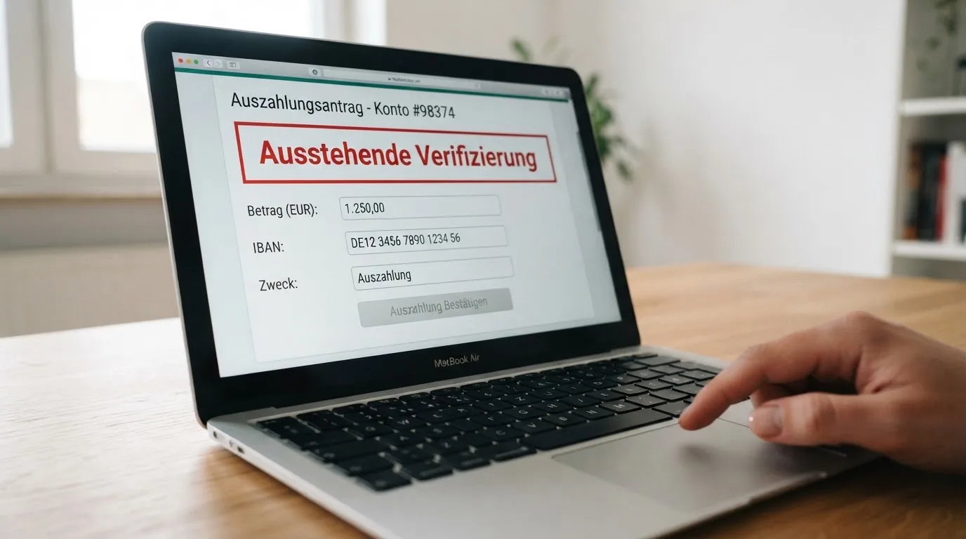 Nahaufnahme eines Bildschirms mit einer Fehlermeldung neben einem Auszahlungsformular.