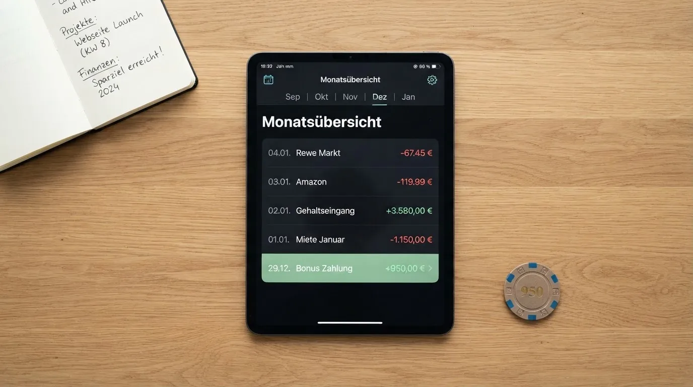 Bildschirm einer Kontoübersicht mit einer Gutschrift am Monatsende.