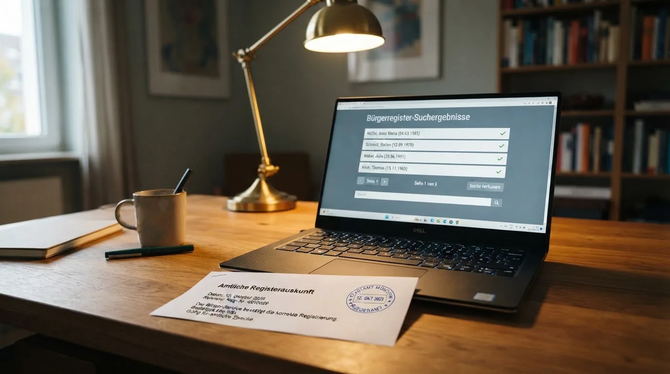 Nahaufnahme einer gedruckten Anbieterliste neben einem amtlichen Prüfsiegel.
