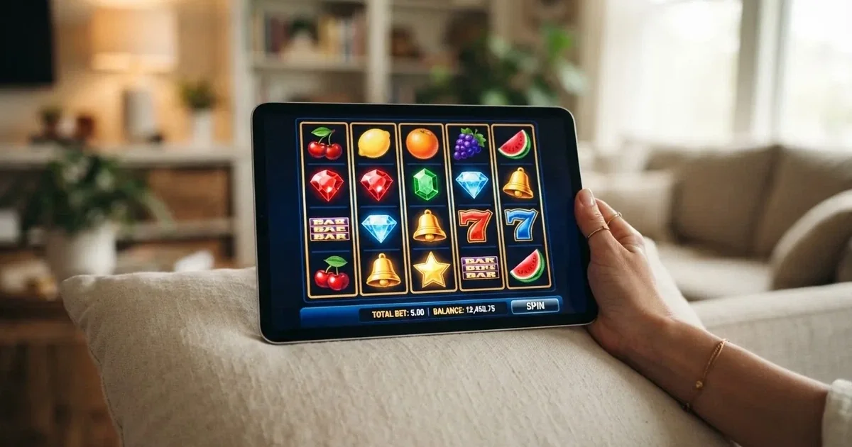 Reihe bunter Spielautomaten-Icons auf dem Startbildschirm einer Online-Plattform.