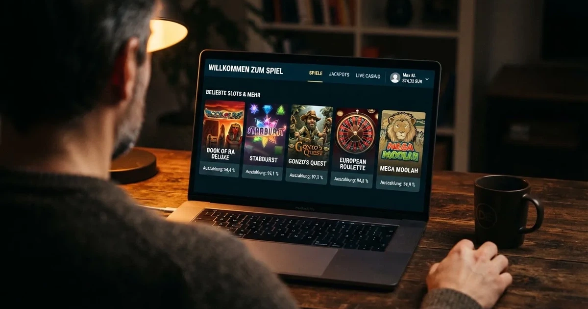 Nahaufnahme eines Bildschirms mit einer Liste verschiedener Spielautomaten und ihrer Auszahlungsquoten.
