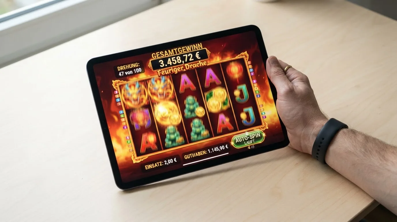 Schematische Darstellung eines automatisch ablaufenden Spins auf einem Tablet-Bildschirm.